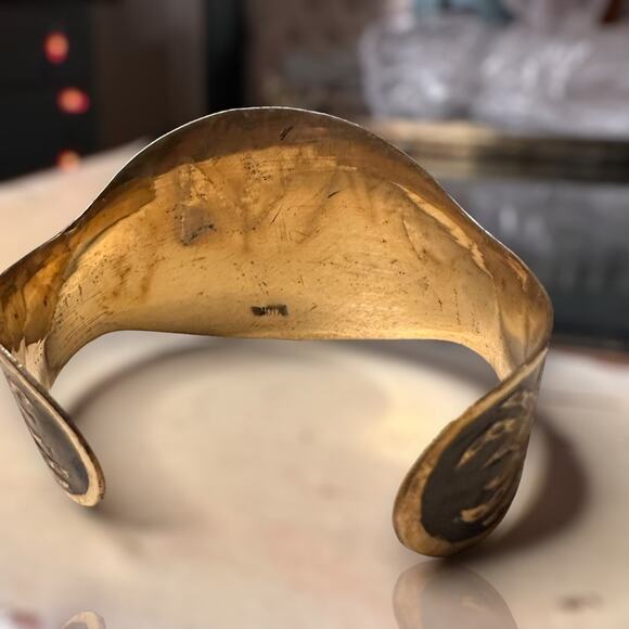 Vintage Brass Hand Painted CANCER Zodiac Astrology Cuff Bracelet - Picture 5 of 8